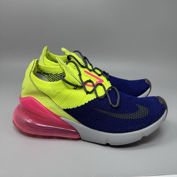 Nike Air Max 270 Flyknit "Volt Racer Blue Hot Punch" AO1023-501 Men's 9.5 - Picture 1 of 9